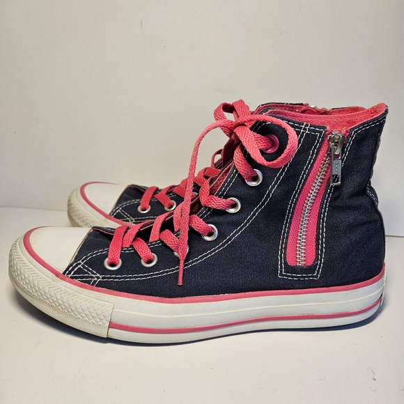 Converse Shoes - Converse Chuck Taylor All Star High Top Navy Pink Side Zip Sneakers Women Size 8